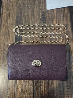 Coach Crossbody Wallet - Burgundy with Gold Chain